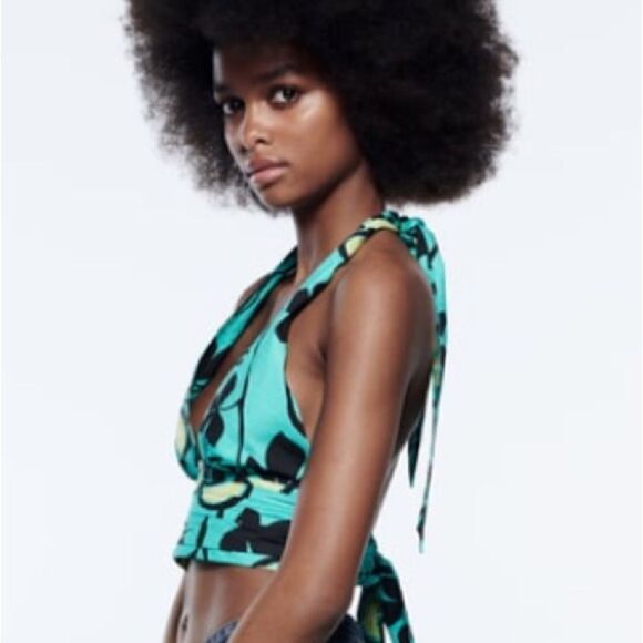 Zara Aqua and Black Crop Top Size M - Picture 8 of 12